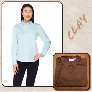 Linea Button Front Shirt with Pocket, 3X Clay NEW